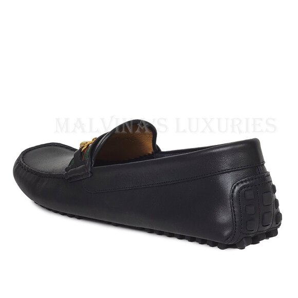 GUCCI SHOES MENS BLACK LEATHER HORSEBIT LOGO DRIVER LOAFERS w WEB sz 13 13.5 - Picture 10 of 16
